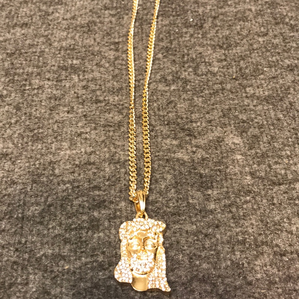 Plated Gold and zirconia  15in chain w/JESUS